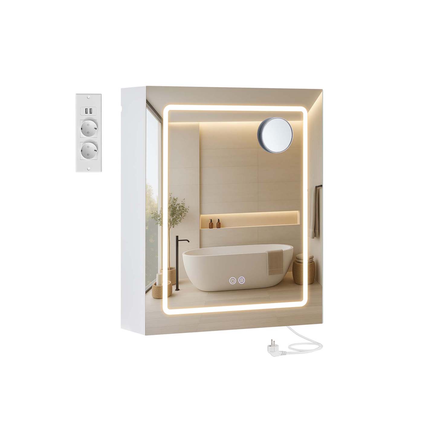 Armadietto a specchio da bagno con LED presa multipla e antiappannamento