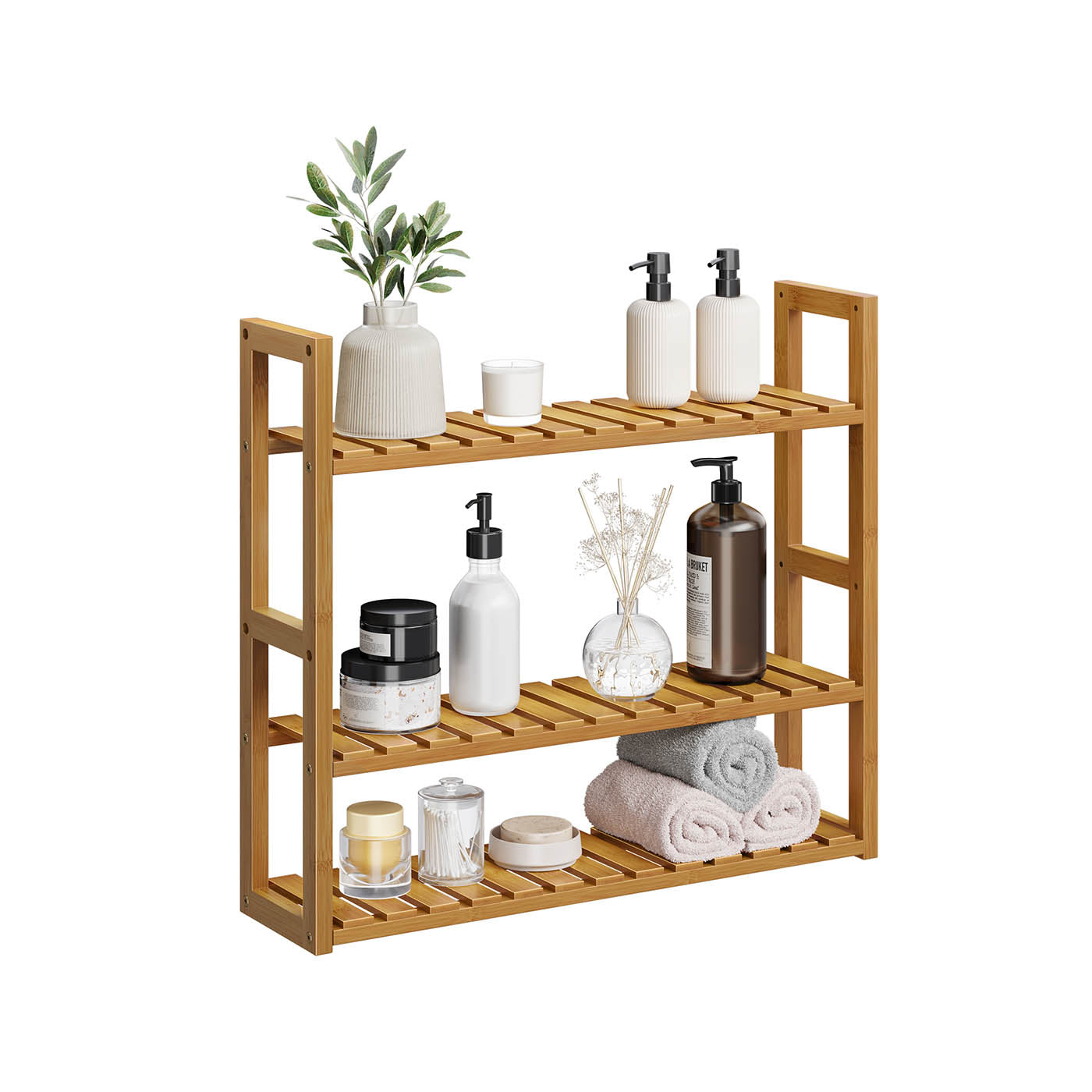 Mensole da Bagno a 3 Ripiani Regolabili in Bambù