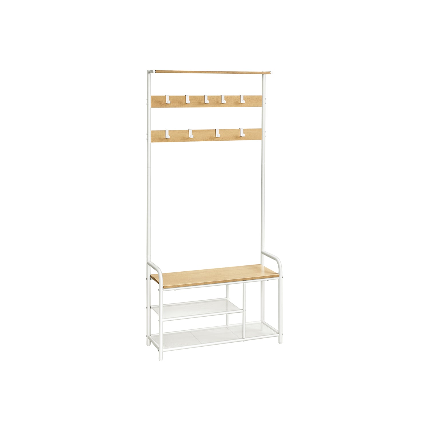 Appendiabiti con Scarpiera, Mobile Ingresso con 9 Ganci Rimovibili, Panca, Mensola, 30 x 85 x 180,5 cm