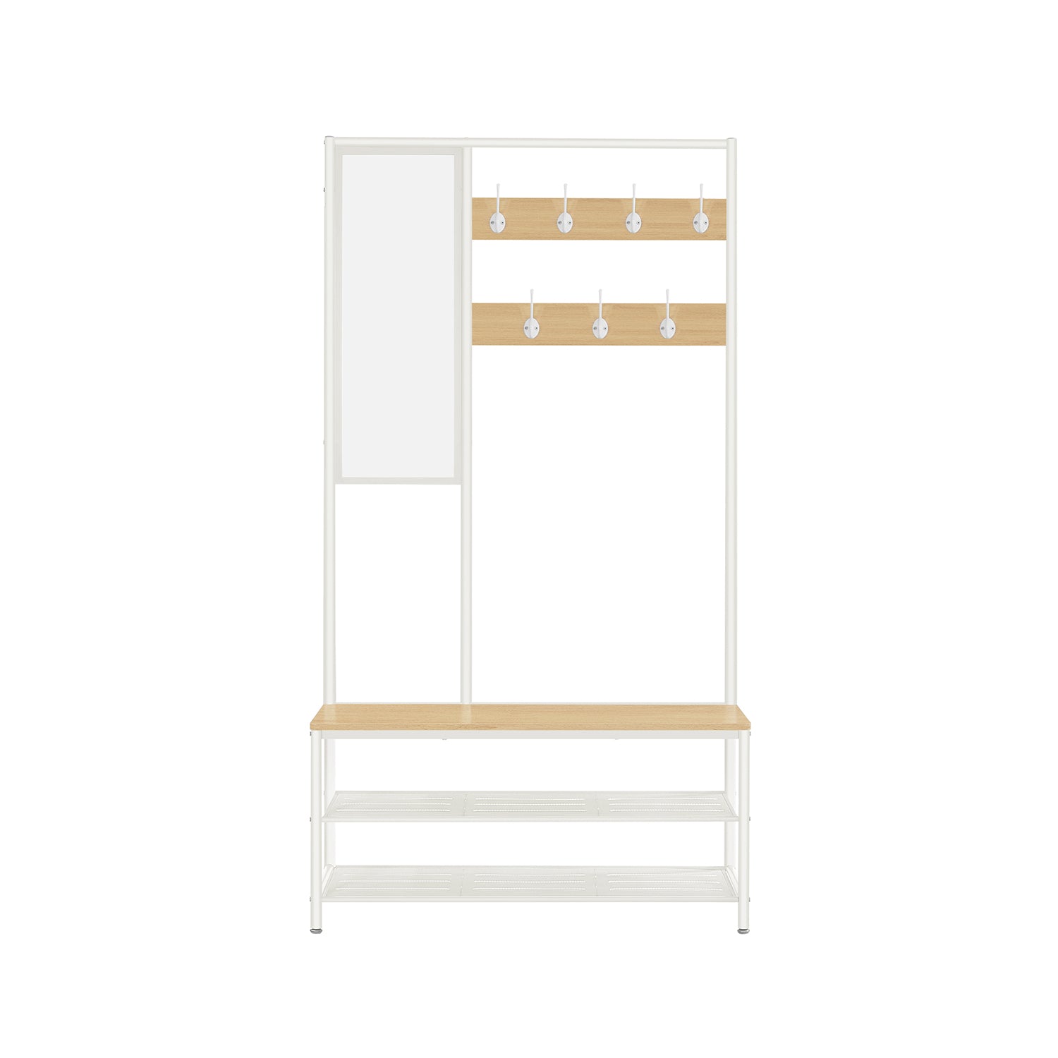 Appendiabiti con Scarpiera, Mobile Ingresso con Ganci, Specchio, Panca e Ripiani, 35 x 98 x 180 cm