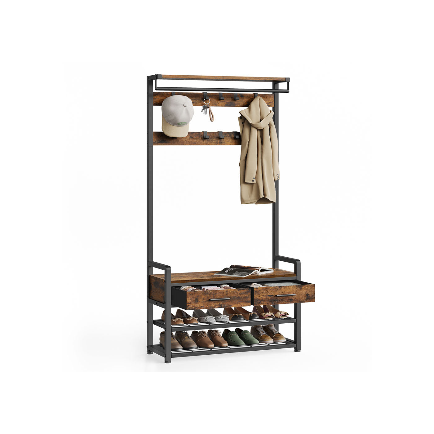 Appendiabiti da Ingresso con Ganci Rimovibili Cassetti Panca Scarpiera