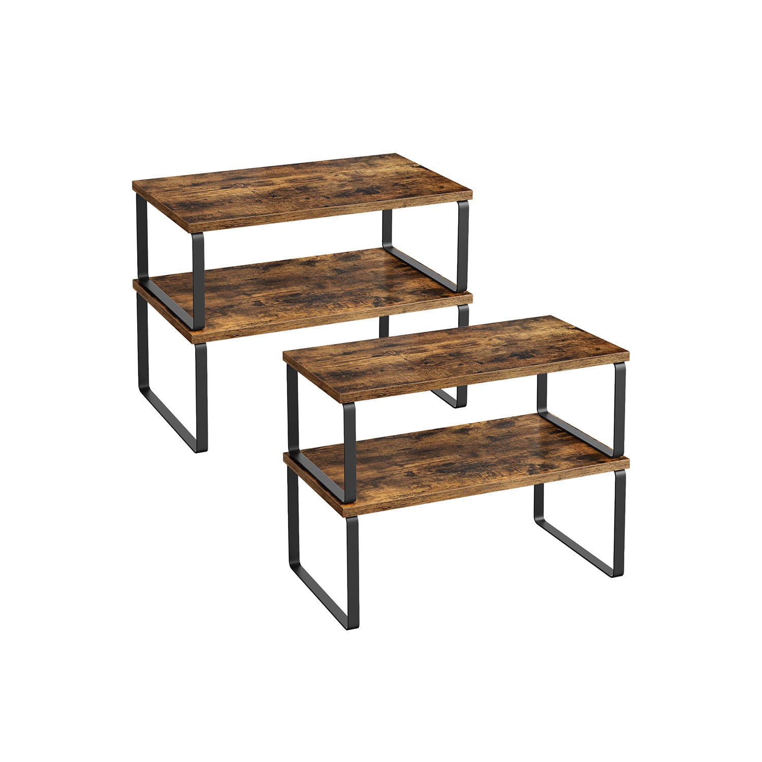 Set di 4 Scaffali da Banco Nero e Marrone Vintage