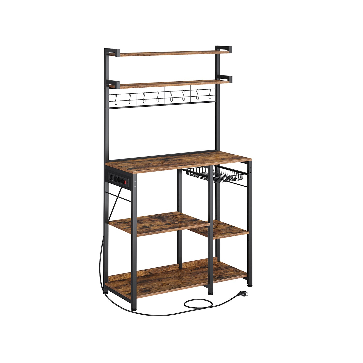 Scaffale Cucina con Prese di Corrente Marrone e Nero