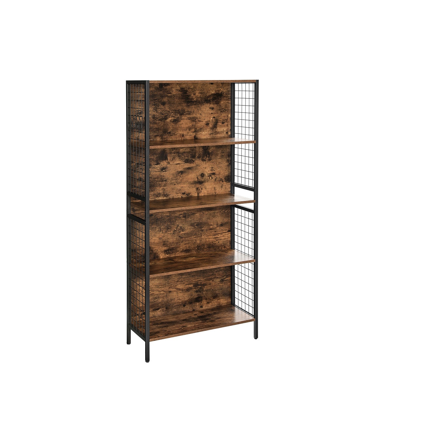 Scaffale Ufficio a 4 Ripiani 4 Ganci per Studio Cucina Marrone Vintage e Nero