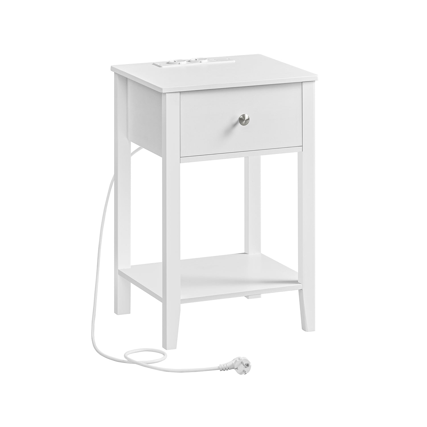 Comodino in Bambù con Stazione di Ricarica Cassetto e Ripiano Aperto