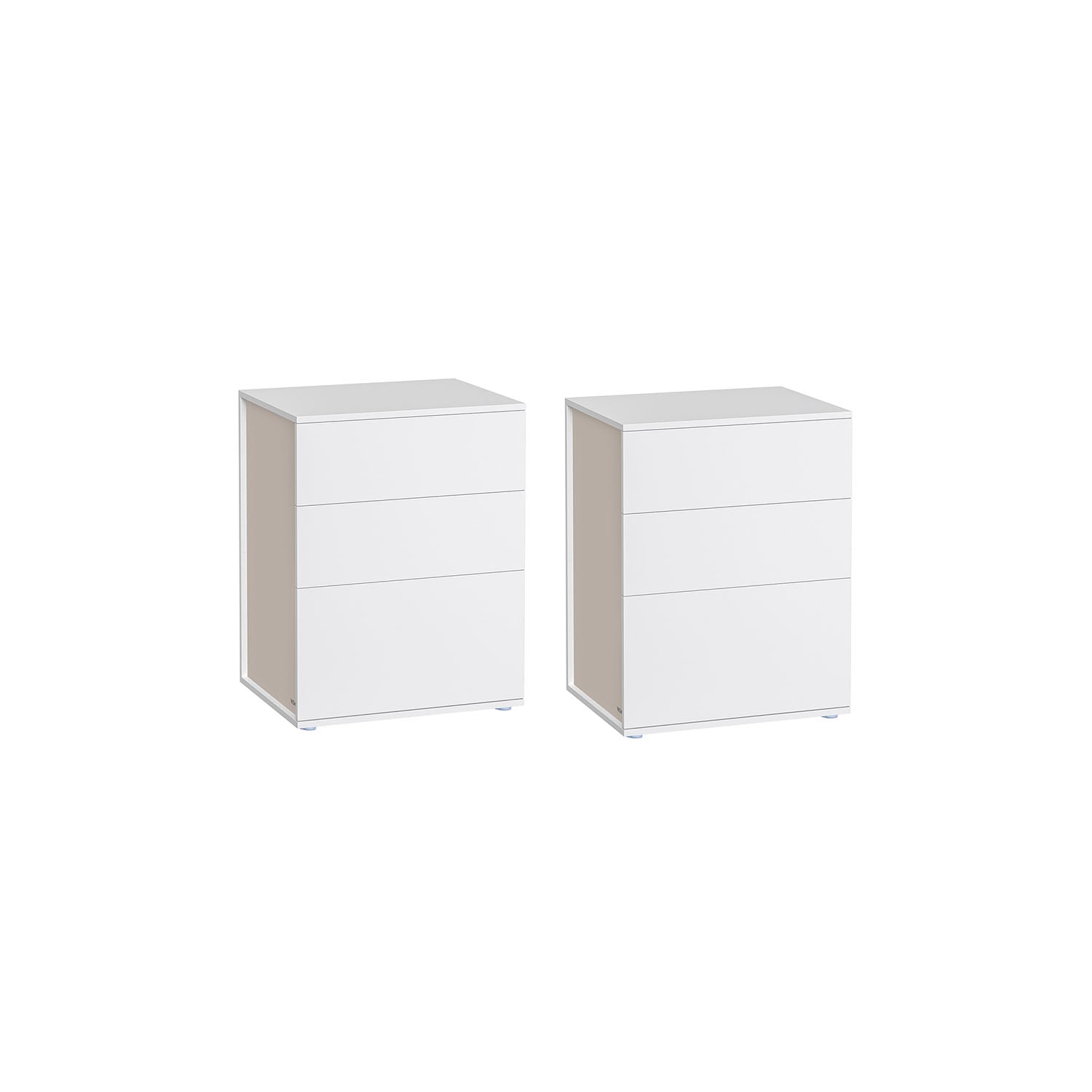 Comodino da Letto con 3 Cassetti Bianco Opaco e Beige Cappuccino