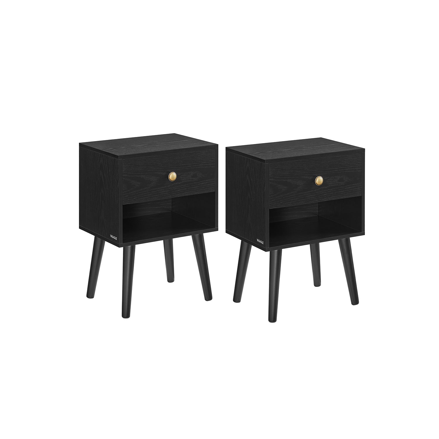 Comodino con Cassetto e Scomparto Aperto Portaoggetti Gambe in Legno