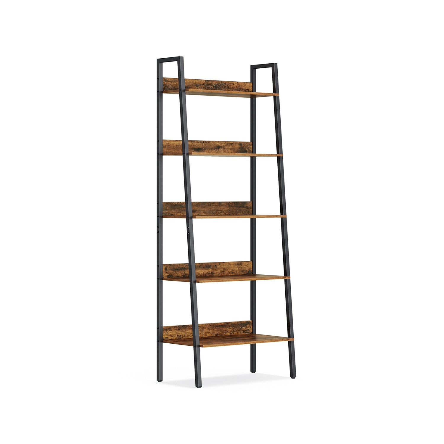 Scaffale Libreria a 5 Ripiani a Forma di Scala Marrone Vintage