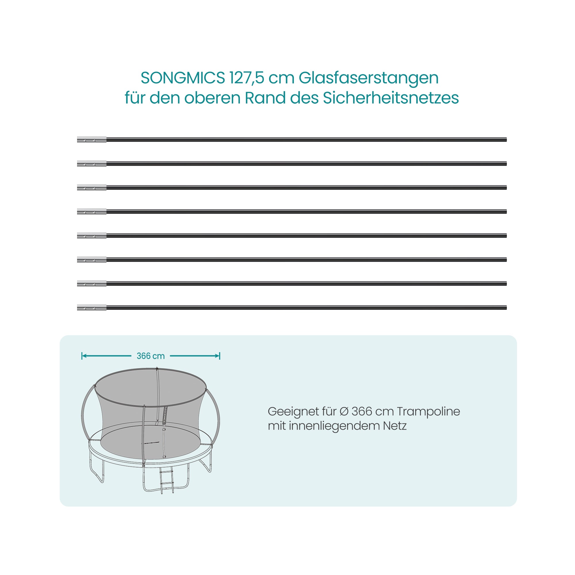 8 aste in vetroresina da 127,5 cm per il bordo superiore